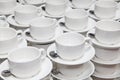 White porcelain cups for coffee or tea. coffee break at a business seminar. Royalty Free Stock Photo