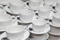 White porcelain cups for coffee or tea. coffee break at a business seminar. Royalty Free Stock Photo