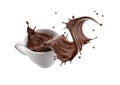 White porcelain Mug cup with liquid chocolate wave splash