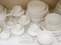 White porcelain. A set of china. At the store counter Royalty Free Stock Photo