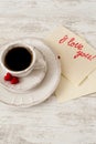 White porcelain tea set with cup of coffee and hea Royalty Free Stock Photo