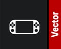 White Portable video game console icon isolated on black background. Gamepad sign. Gaming concept. Vector Illustration Royalty Free Stock Photo