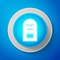 White Post box icon isolated on blue background. Mail box sign. Circle blue button with white line Royalty Free Stock Photo