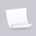 White post note isolated on transparent background. Vector template of sticker notice and memories, white paper reminder