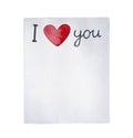 White post paper page with written words `I love you`.