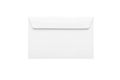 White postal envelope close up in isolation on white background