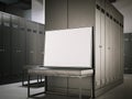 White poster on a bench in locker room. 3d rendering Royalty Free Stock Photo