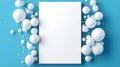 White Poster Mockup on blue background with white bubbles. Royalty Free Stock Photo
