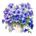 Watercolor Petunia Arrangement On White Background