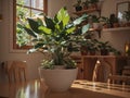 White pots hold their verdant leaves creating a contrast with the pots. Royalty Free Stock Photo