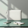 White Pouch Tech Modern Desk Essentials Setup Royalty Free Stock Photo