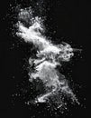 White Powder Explosion Against Black Background Abstract Dynamic Movement Royalty Free Stock Photo