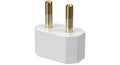 White power adapter plug with two gold-colored prongs for electrical connections Royalty Free Stock Photo