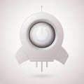 White power button with rocket.Realistic style. Vector illustration.