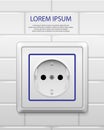 White power socket with shadow isolated. Realistic socket of european standard