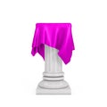 White Presentation Column Pedestal with Pink Silk Cloth. 3d Rendering Royalty Free Stock Photo