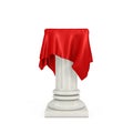 White Presentation Column Pedestal with Red Silk Cloth. 3d Rendering Royalty Free Stock Photo