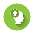 White Priest icon isolated with long shadow background. Green circle button. Vector