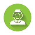 White Priest icon isolated with long shadow. Green circle button. Vector