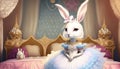 A white princess bunny in royal bedroom