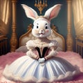 A white princess bunny in royal bedroom