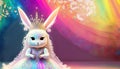 A white princess bunny in royal bedroom