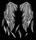 white print with wings and feathers stylized tattoo