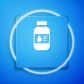 White Printer ink bottle icon isolated on blue background. Blue square button. Vector