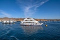 White private yacht in Red sea. Yachts parked at jetty. Egypt Sharm El Sheikh