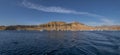 White private yachts in Red sea harbor. Tourist yacht boat parked at port near mountains. Egypt Sharm El Sheikh Royalty Free Stock Photo