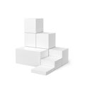 White product display and box pedestal on white background with cube shape. White pedestal or podium background. 3D rendering