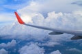 White puffy Clouds and blue sky, view from an airplane window Royalty Free Stock Photo