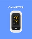 White pulse oximeter on a blue background. Medical device for measuring the blood oxygen saturation level and pulse rate. Flat Royalty Free Stock Photo