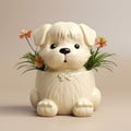 Cute Flowerpot Dog Toy: Handmade Glazed China Design With Exquisite Detail Royalty Free Stock Photo