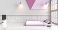 White-purple bedroom decorated with purple bed