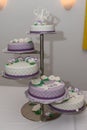 white and purple fondant wedding cake with white and purple spar Royalty Free Stock Photo