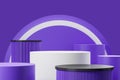 White and purple round product display podiums