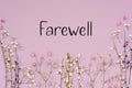 Purple Spring Flower Arrangement, English Text Farewell Royalty Free Stock Photo