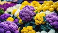 White, purple and yellow cauliflowers, ai