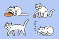 White pussycat emoticons set. Isolated vector illustration.