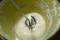 White putty in a bucket of water. Preparation of mortar for finishing walls and ceilings in the apartment. Repair in the