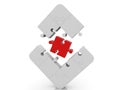 White puzzle design with a red puzzle piece in the center Royalty Free Stock Photo