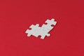 White puzzle with missing piece on red background. Business concept. Finish what you start. Team work and partnership. Royalty Free Stock Photo