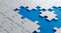 White Puzzle Pieces on Blue Completing the Puzzle of Life Finding the Missing Piece and Creating the Best Solution is Royalty Free Stock Photo