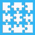 White puzzle with shadows on a blue background Royalty Free Stock Photo