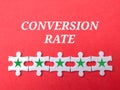 White puzzle and star icon with the word CONVERSION RATE