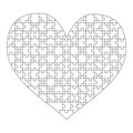 White puzzles pieces arranged in a heart shape. Medium Jigsaw Puzzle template ready for print. Cutting guidelines