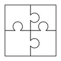 4 white puzzles pieces arranged in a square. Jigsaw Puzzle template ready for print. Cutting guidelines on white