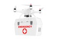 White Quadrocopter Drone with Emergency Medical Kit. 3d Rendering