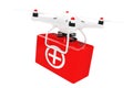 White Quadrocopter Drone with First Aid Kit. 3d Rendering